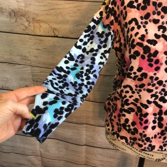 Central Park West Leopard Sweater Crewneck Colorful NWT Ribbed - Picture 3 of 10
